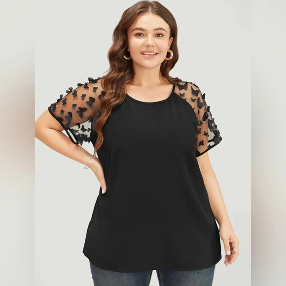 BloomChic Tops - BloomChic Butterfly Mesh Sleeve Blouse